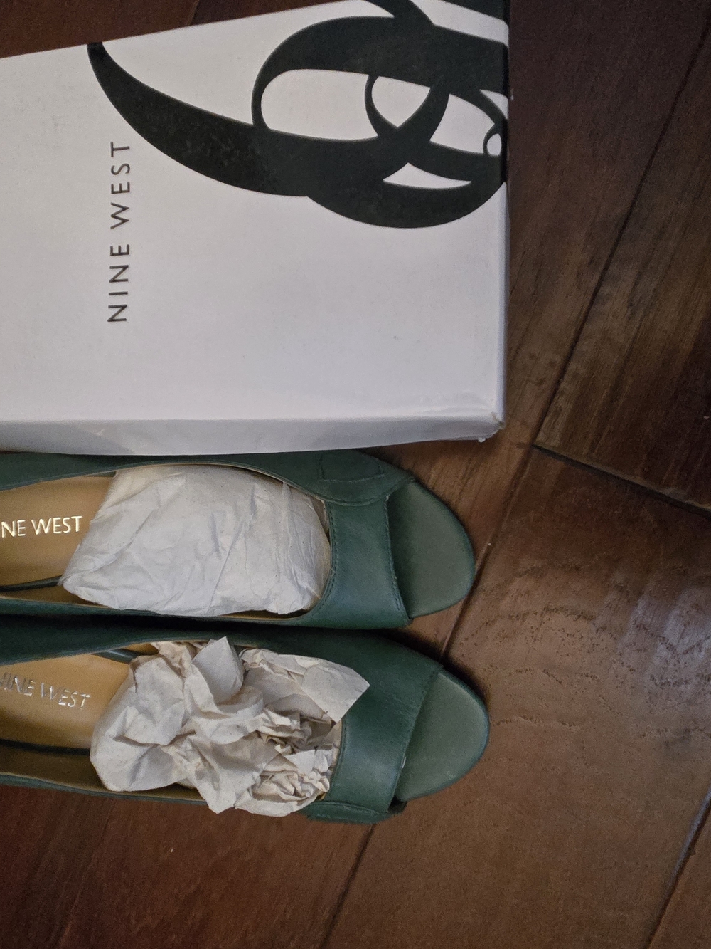 Nine West Teal Open-Toe Leather Heels